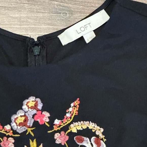 Loft Floral Embroidered Black Dress Size 0 - Picture 4 of 9